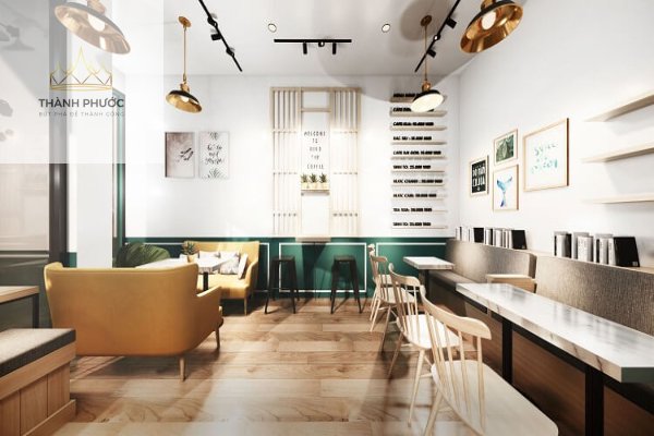 Phân chia không gian hợp lí là điều thường thấy trong thiết kế quán cafe hiện đại