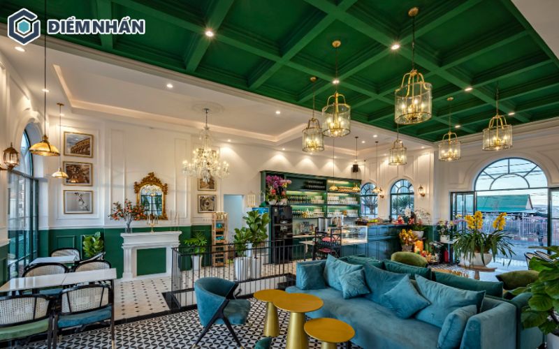 Thiết kế quán cafe phong cách châu Âu với tông màu xanh lạ mắt