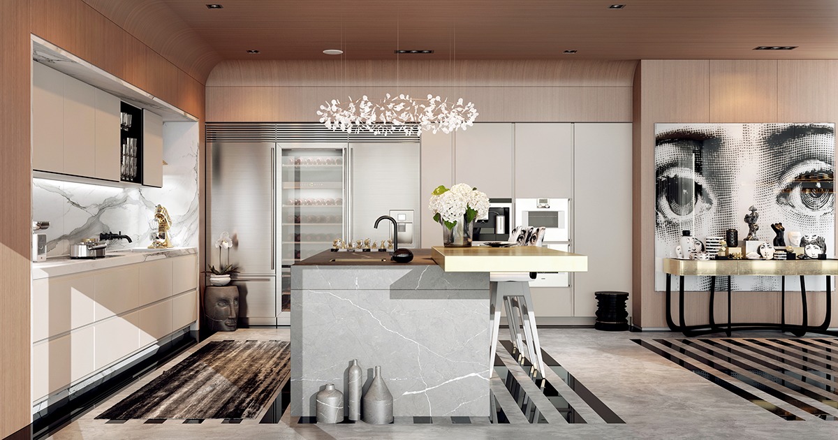 Phòng bếp sử dụng tone màu nhẹ nhàng giúp không gian thêm sáng hơn