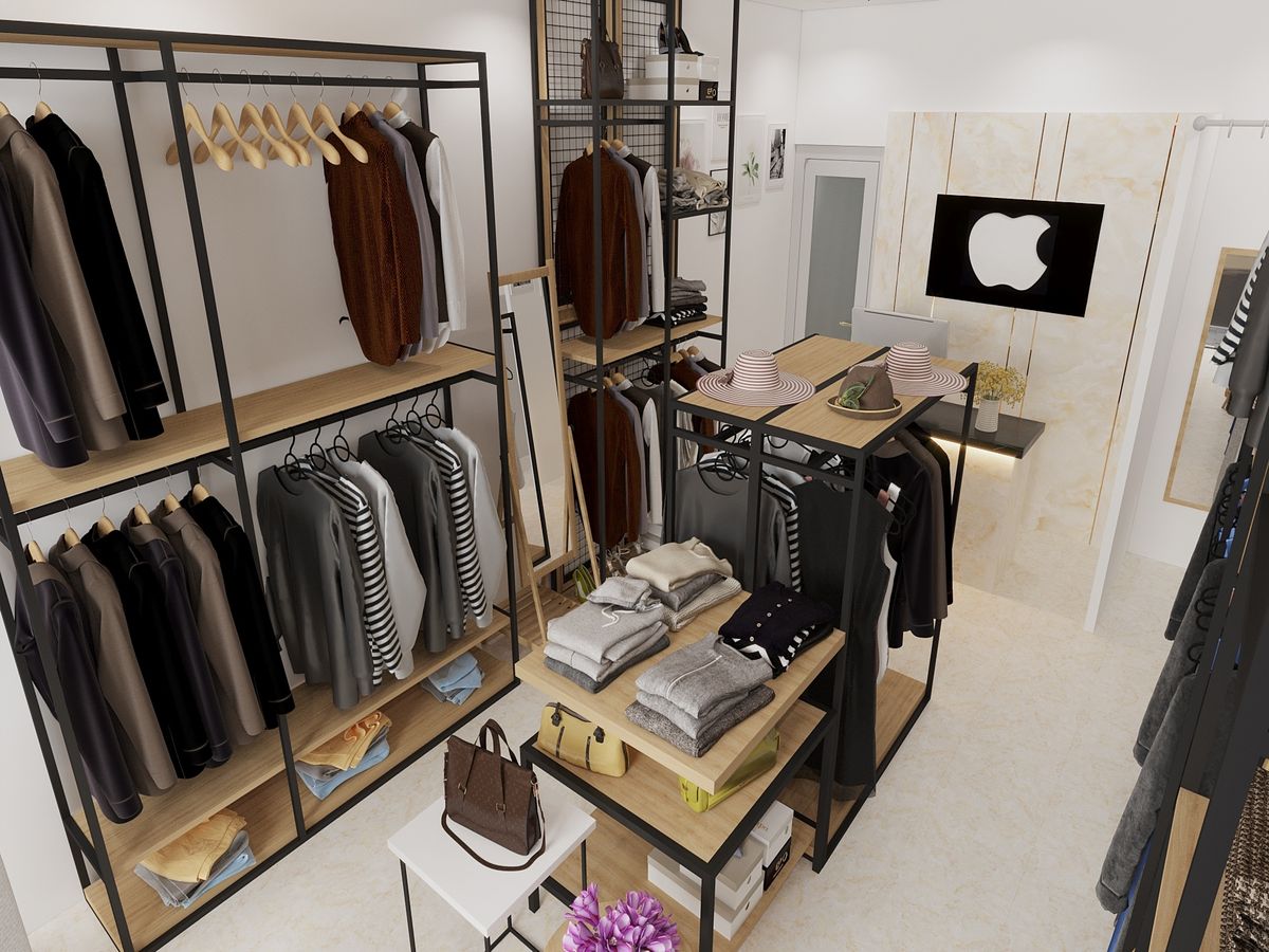 Thiết kế shop quần áo với đồ nội thất được thiết kế đơn giản tiện nghi rất phù hợp với những shop quần áo có diện tích nhỏ